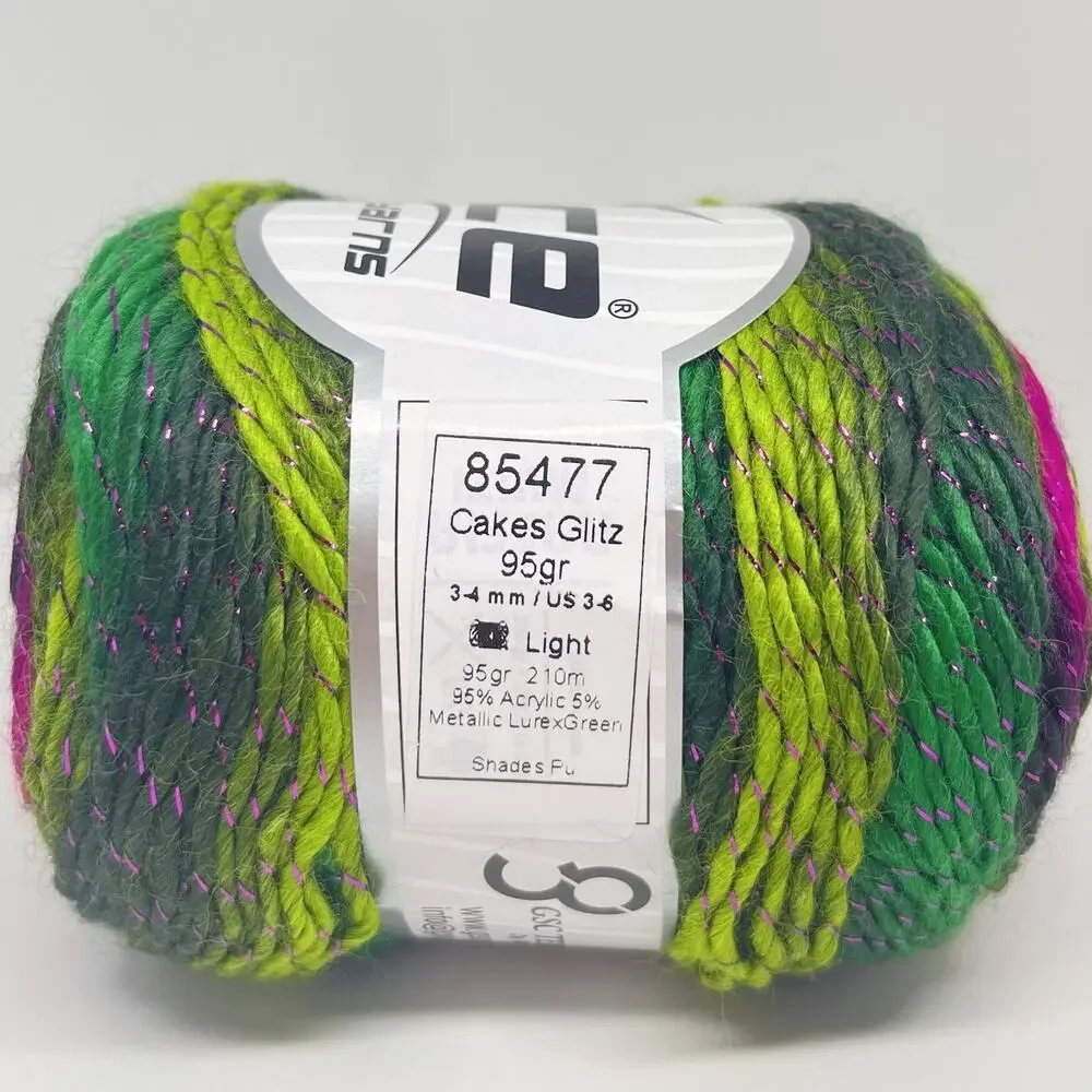ICE Yarns Cakes Glitz Yarn, Greens Purple Fuchsia